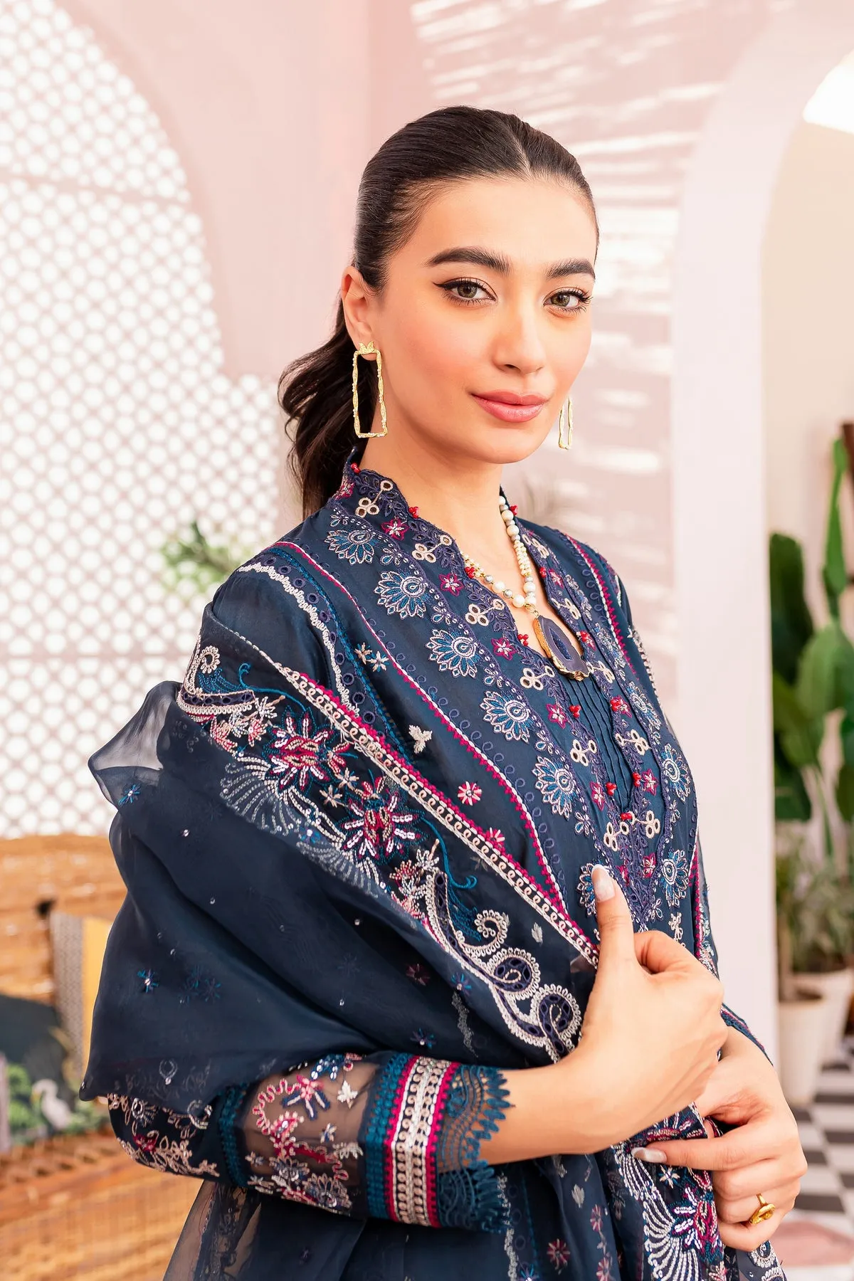 Blue Kameez Trouser Dupatta Style Pakistani Eid Dress