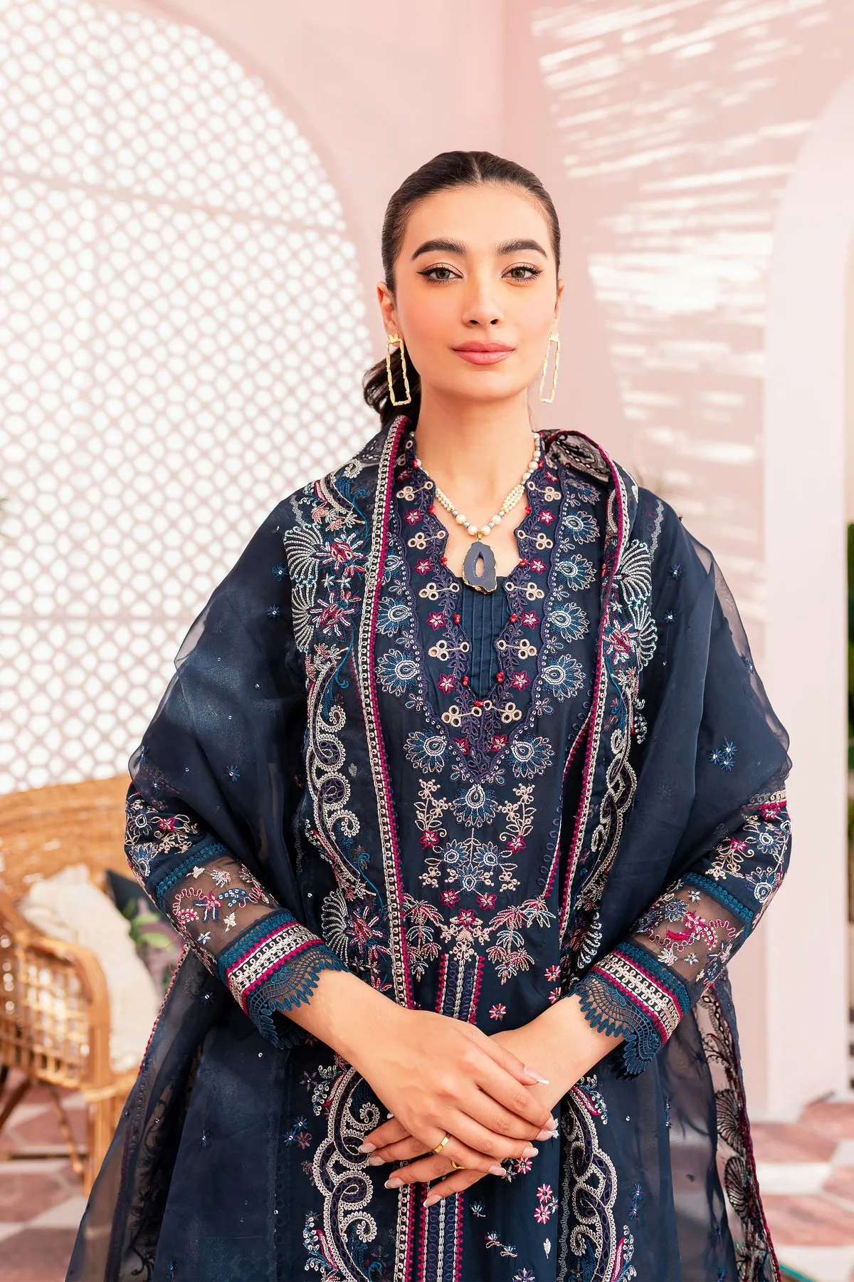 Blue Kameez Trouser Dupatta Style Pakistani Eid Dress