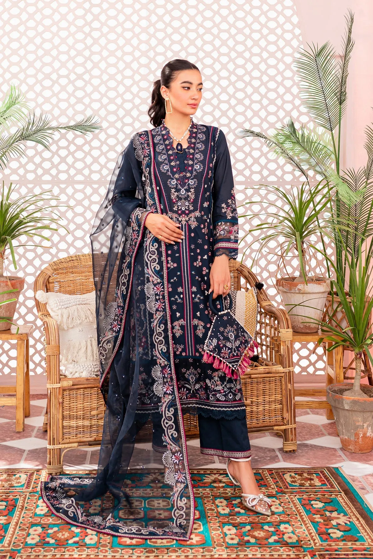 Blue Kameez Trouser Dupatta Style Pakistani Eid Dress