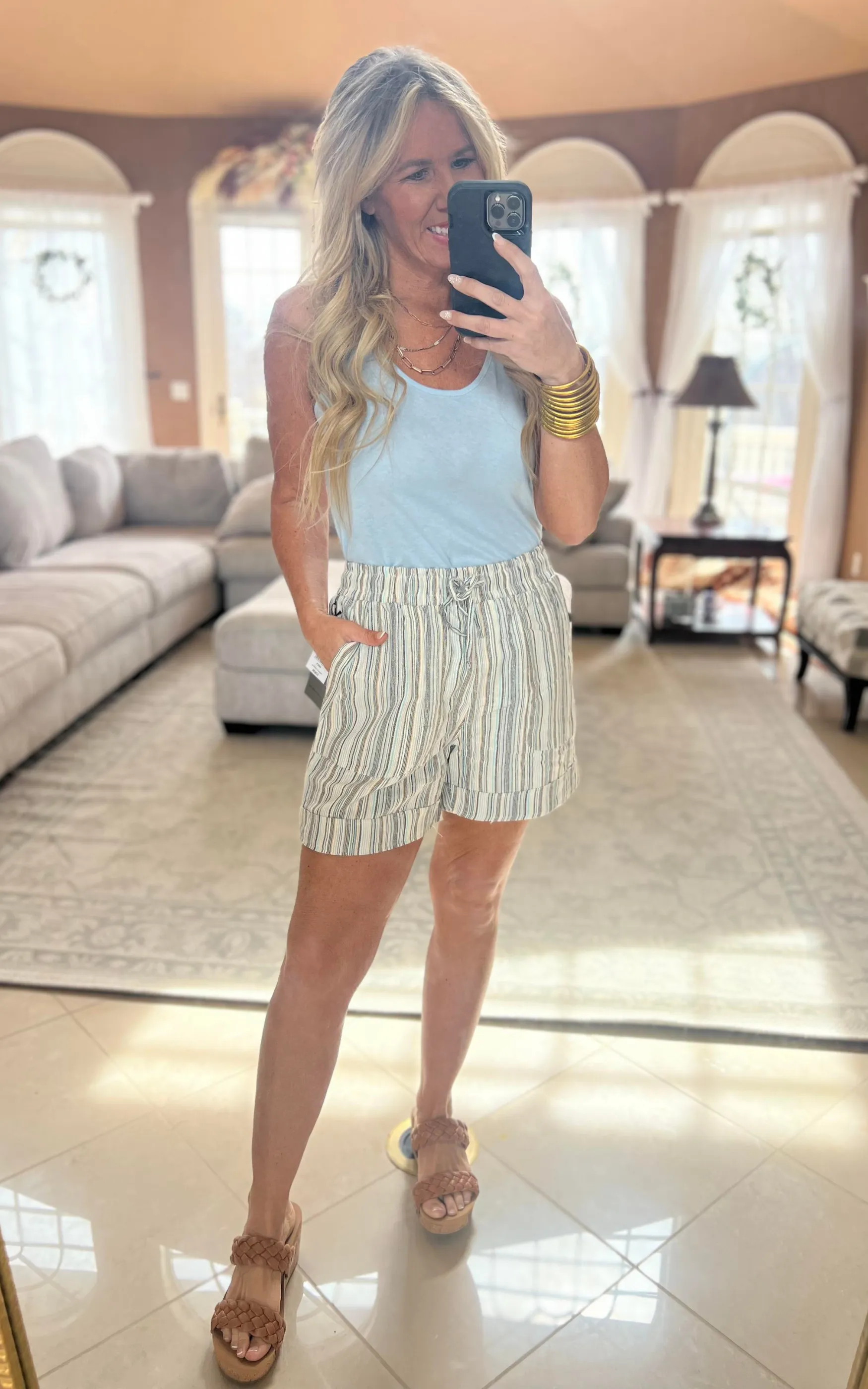 Blue Stripe Pull-On Cuffed Shorts | FINAL SALE