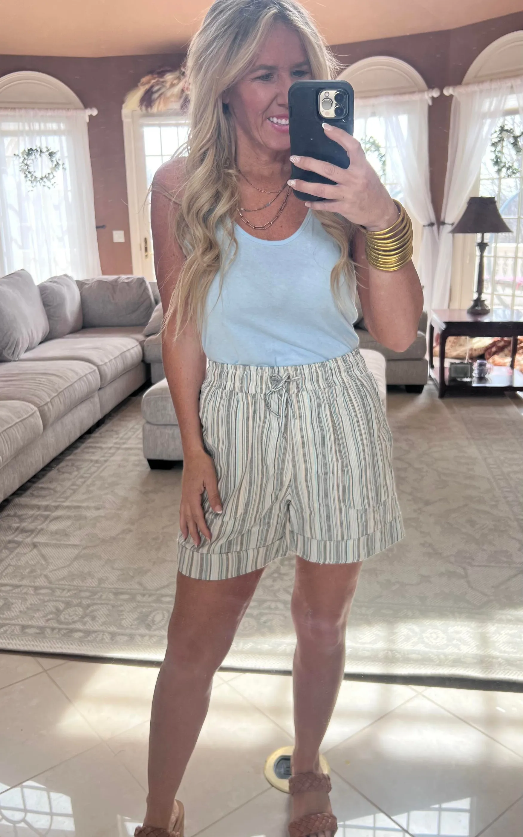 Blue Stripe Pull-On Cuffed Shorts | FINAL SALE