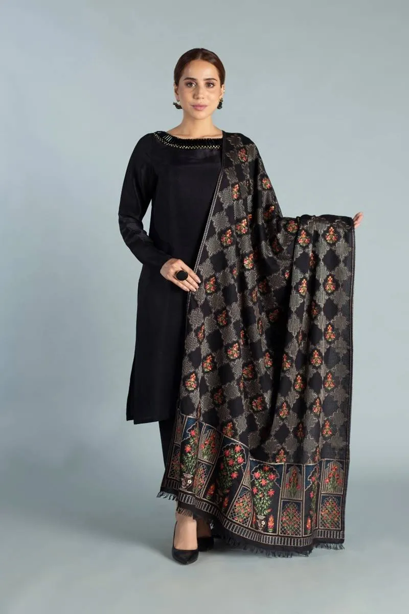 BR-537 Black Dhanak  Embroidered 3pc Wt