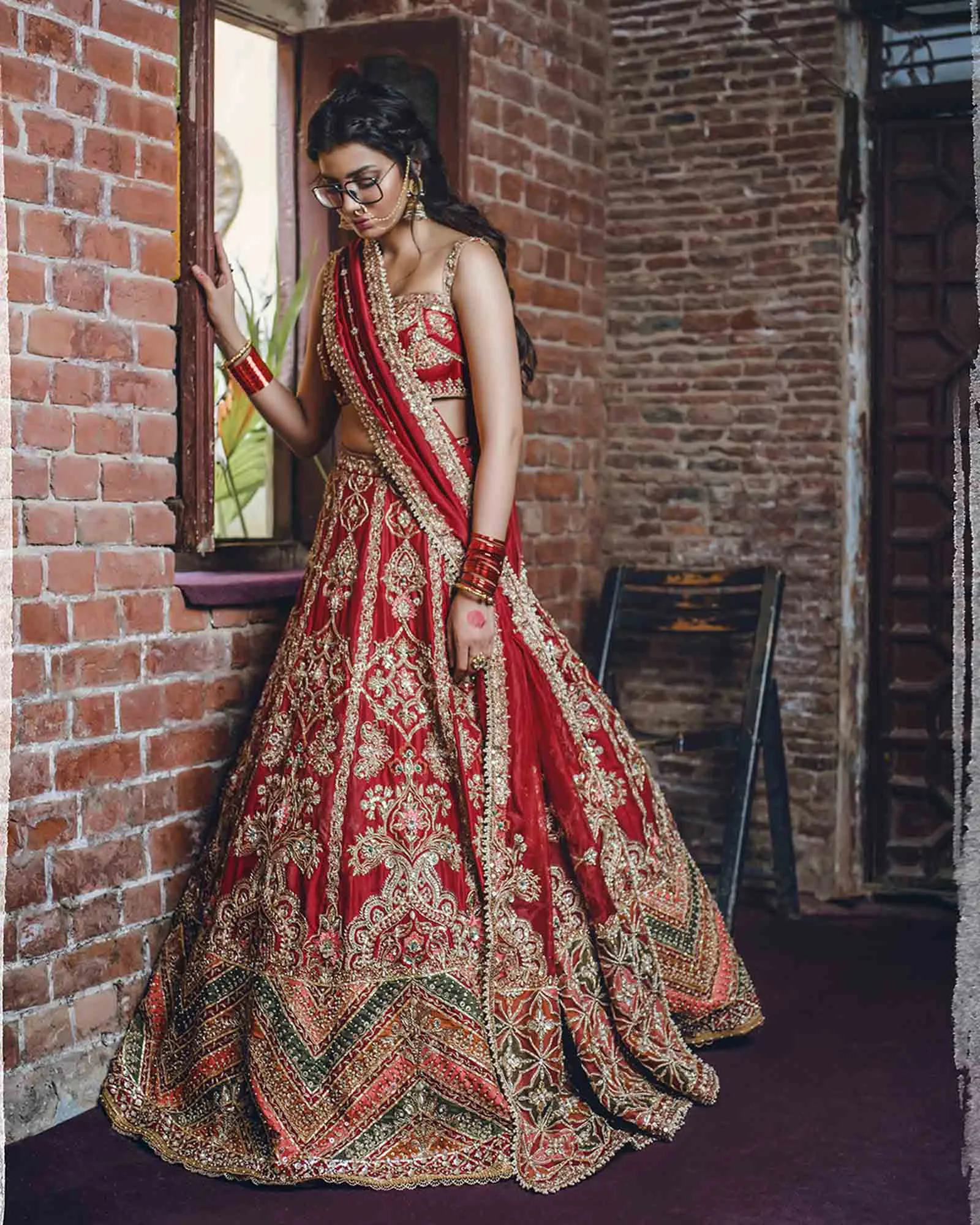 Bridal Pakistani Dresses in Red Lehenga Choli #BN897