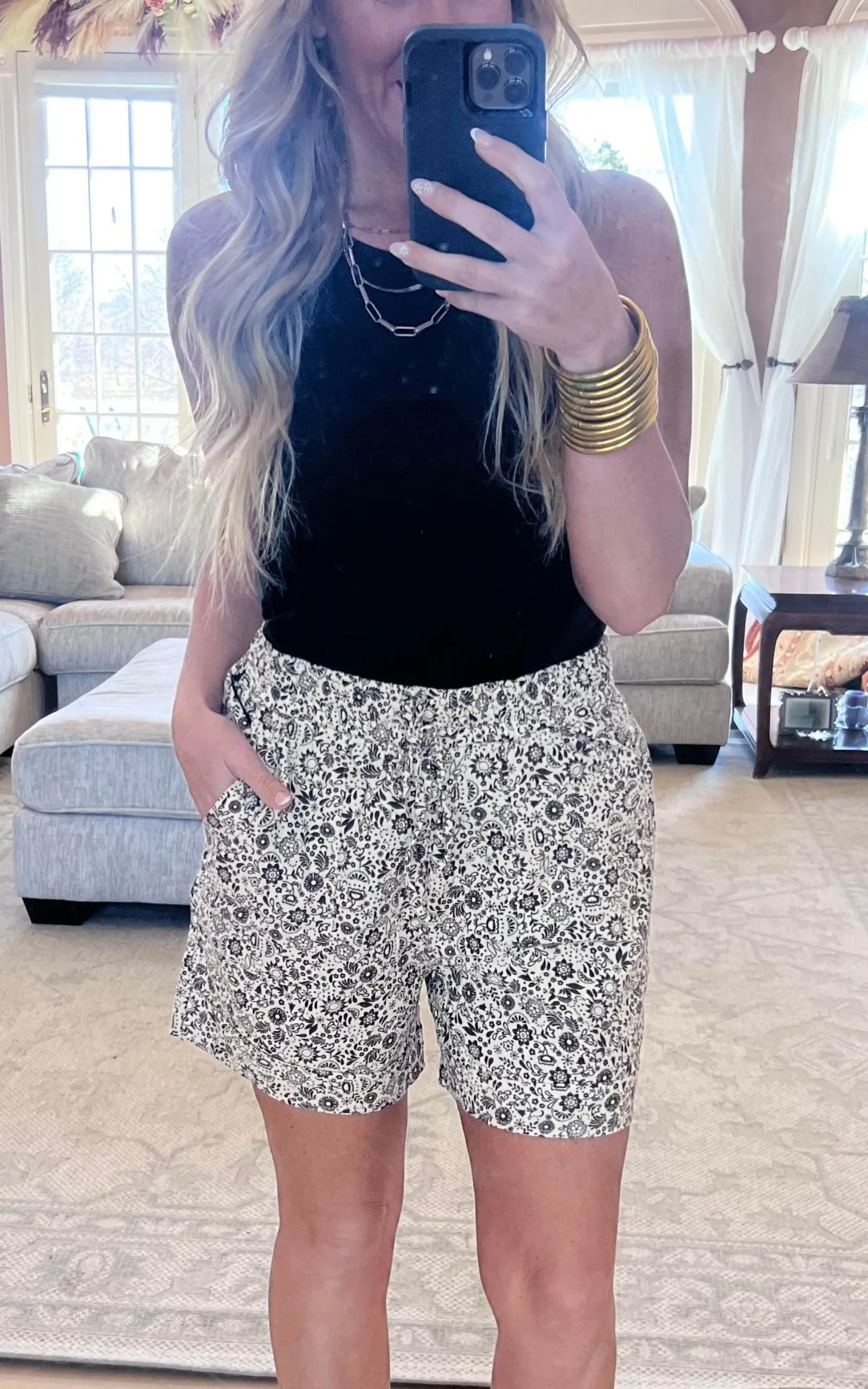 Brown Ditsy Pull-On Cuffed Shorts with Porkchop Pockets | FINAL SALE
