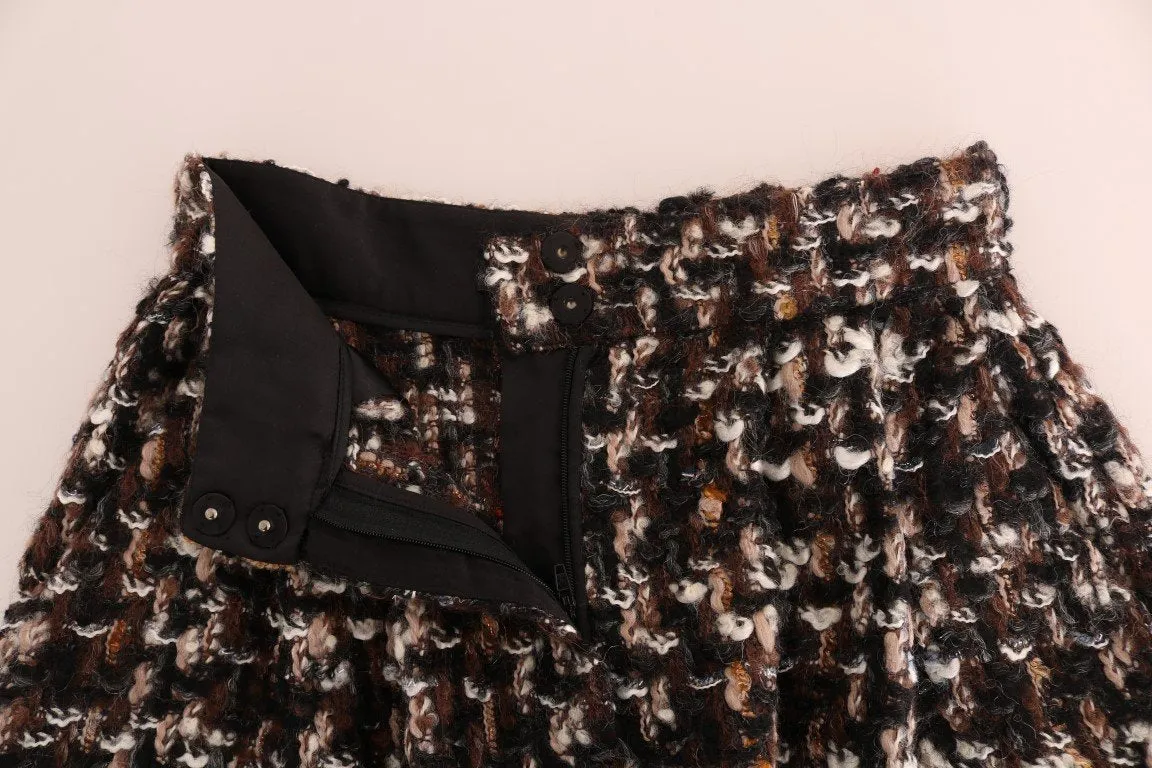 Brown Wool Tweed High Waist Shorts