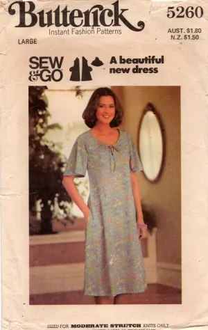 Butterick Sew & Go 5260 Womens EASY Stretch Knit Pullover Dress with Pockets 1970s Vintage Sewing Pattern Size LARGE 16 - 18
