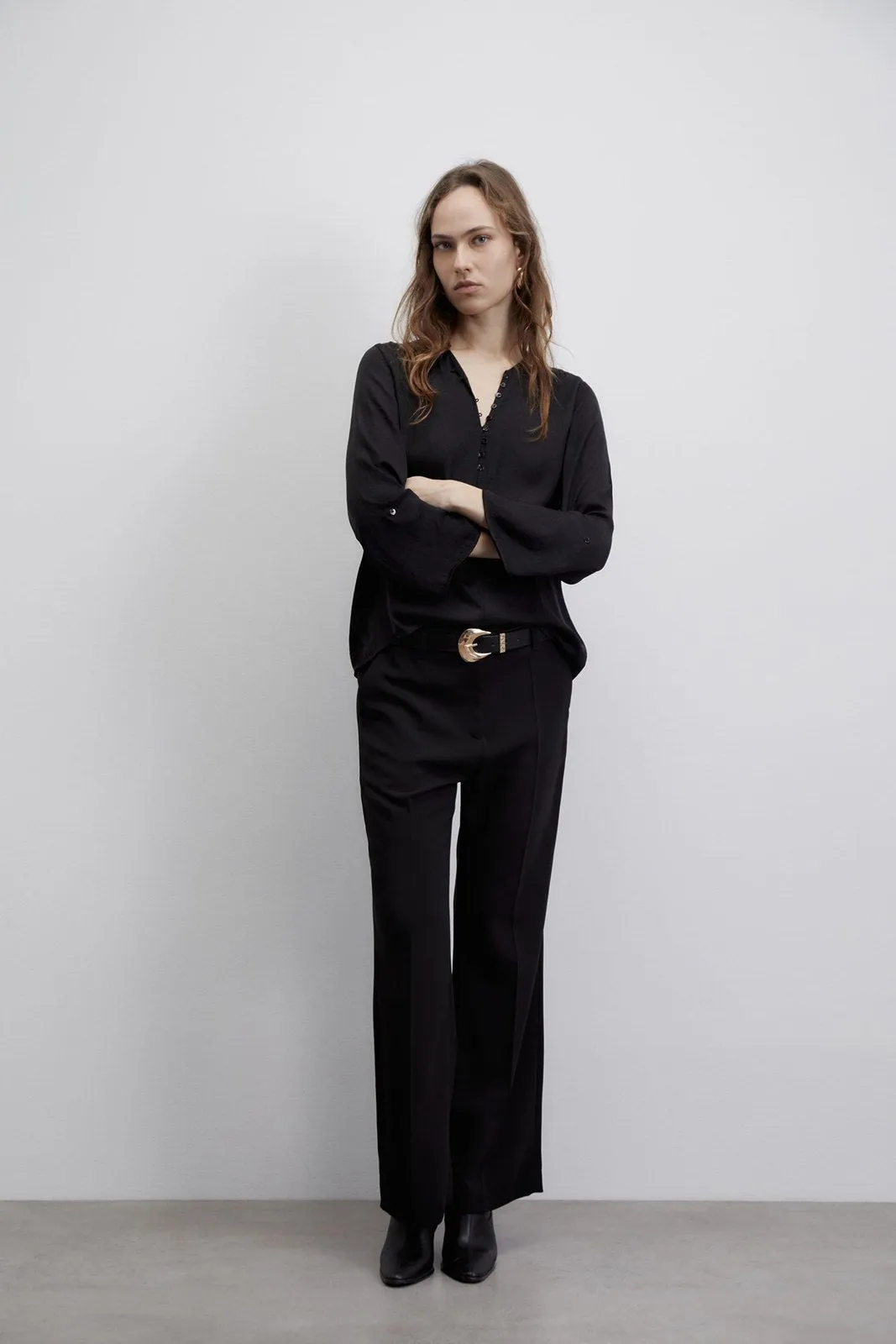Buttons loose-fit blouse - Black
