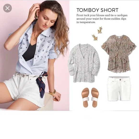 Cabi white Tomboy cutoff shorts