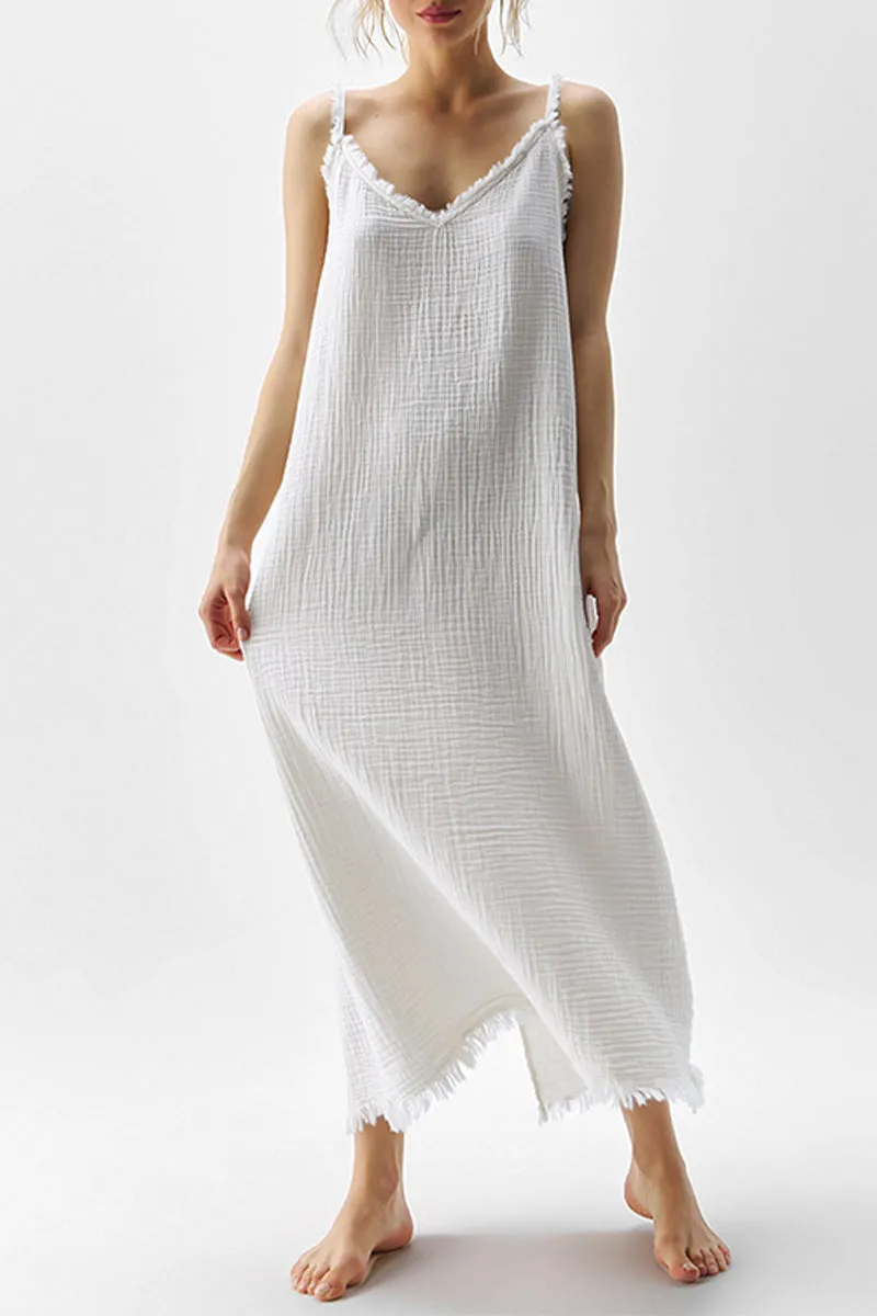 Casual Living Solid Tassel V Neck Sling Dresses
