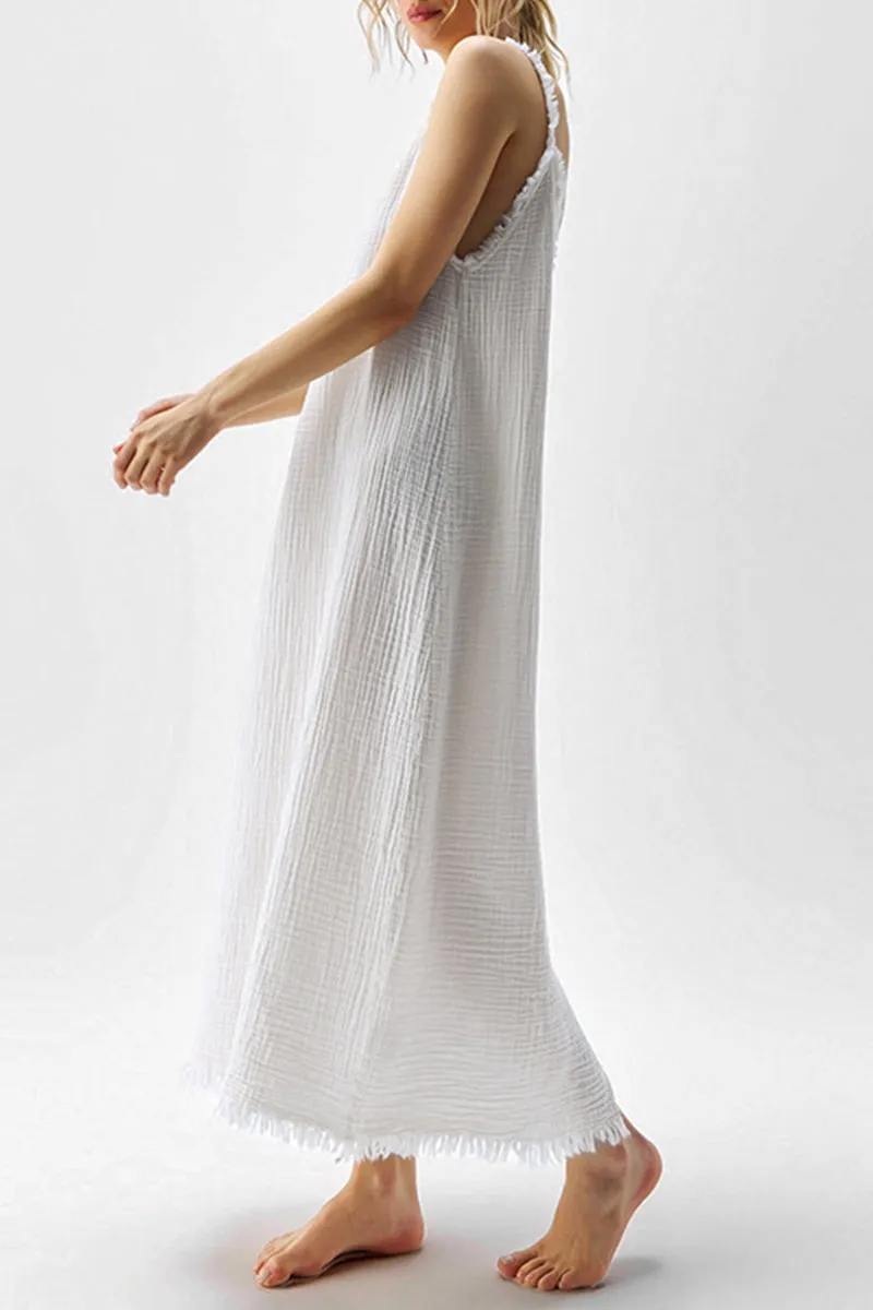 Casual Living Solid Tassel V Neck Sling Dresses