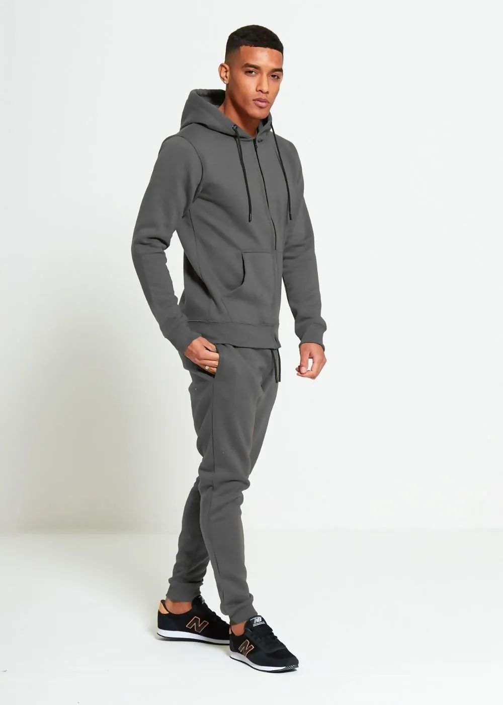 Charcoal Comfy Hooded Tracksuit Set with Zipper