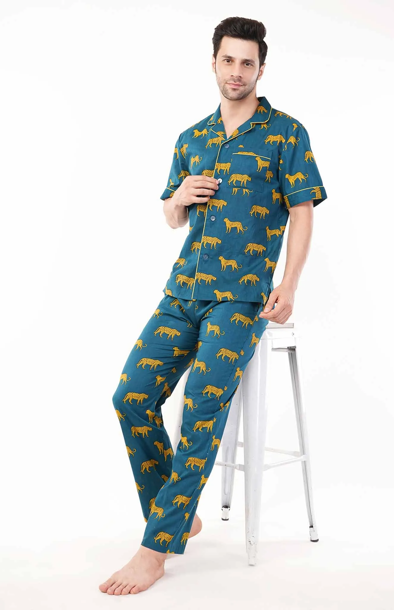 Cobalt Blue Panther | Cotton Loungewear Set