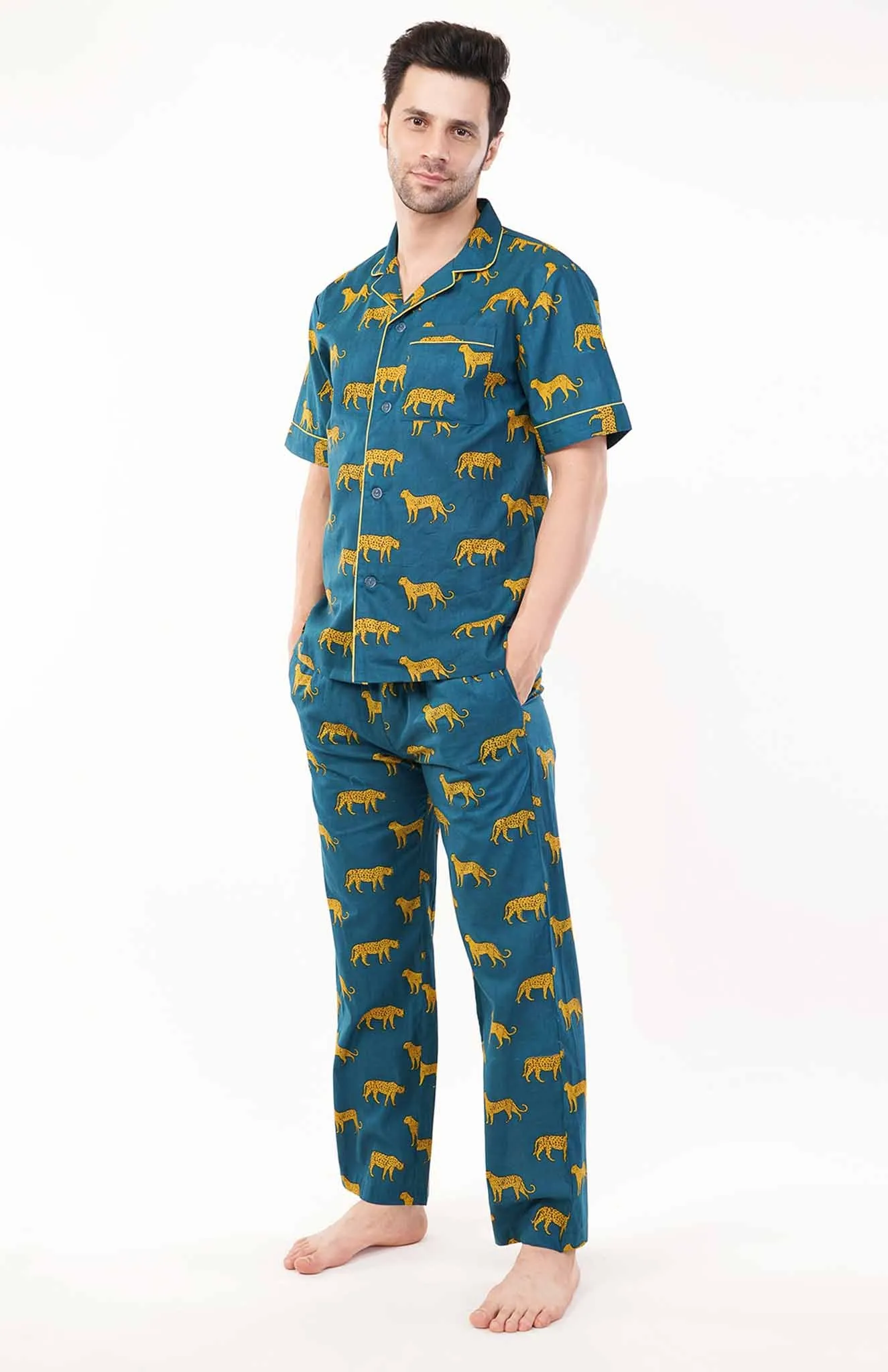 Cobalt Blue Panther | Cotton Loungewear Set