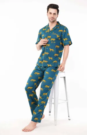 Cobalt Blue Panther | Cotton Loungewear Set