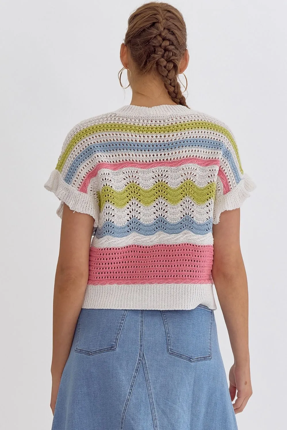 Colorblock Crochet Knitted Sleeveless Cropped Sweater