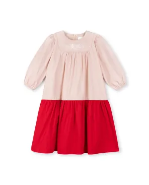 Colorblock Embroidered Neck Tiered Dress