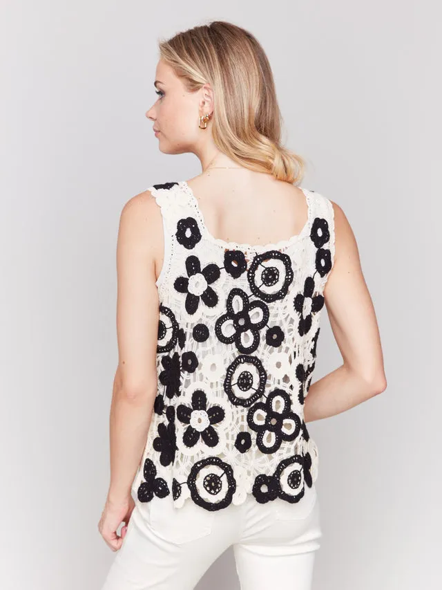 Contrast Floral Crochet Sleeveless Top - Pepper - C4609-269C