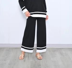 Contrast Hem Knit Pants - Black White