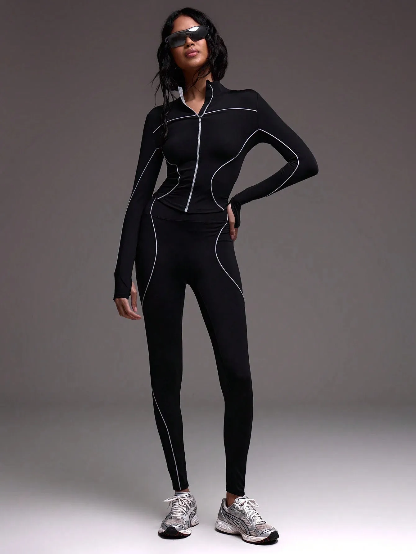 Contrast Piping High-Waist Sports Leggings – Stylish & Comfortable