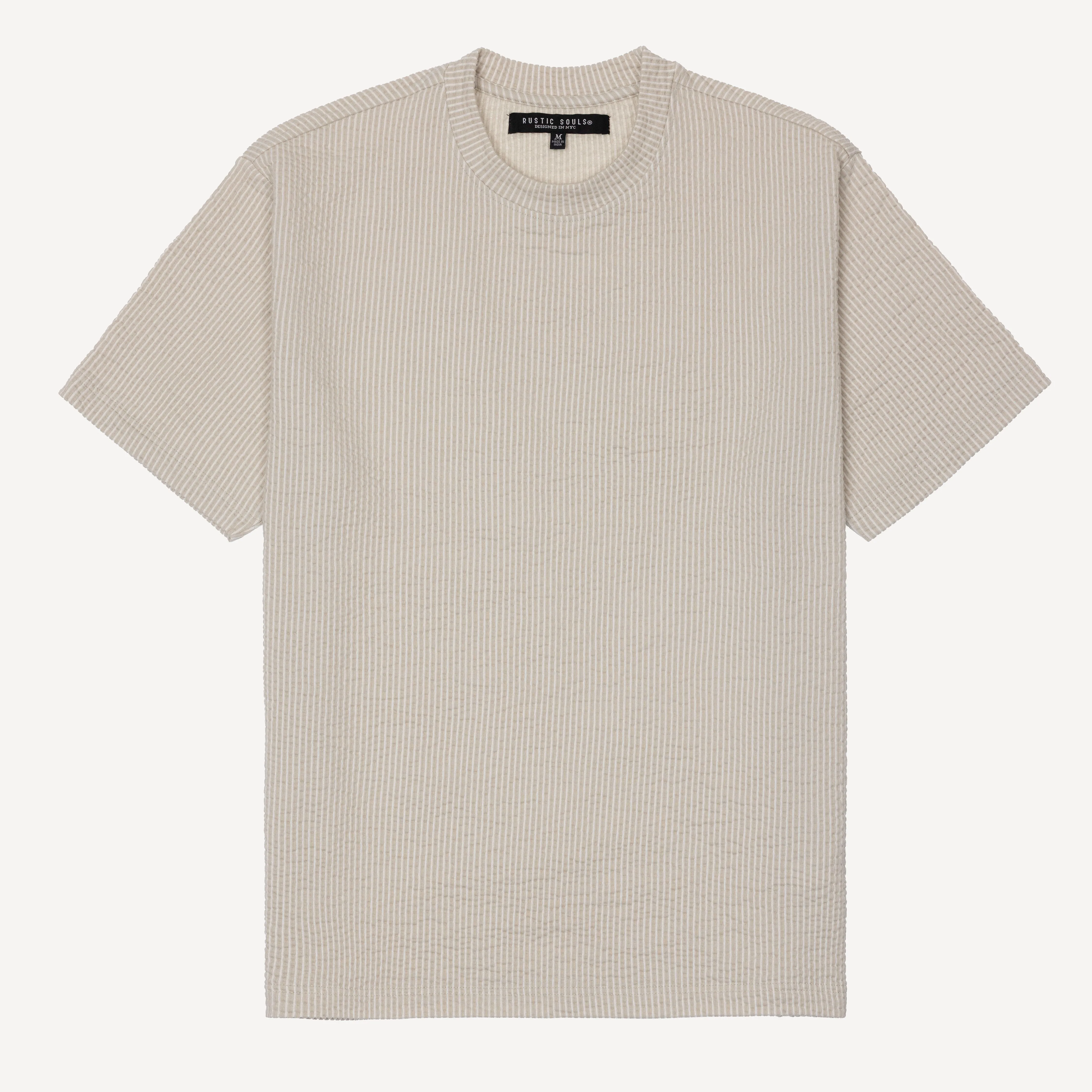 Cool Knit Seersucker Relaxed Tee - Pumice Stone / White Stripe