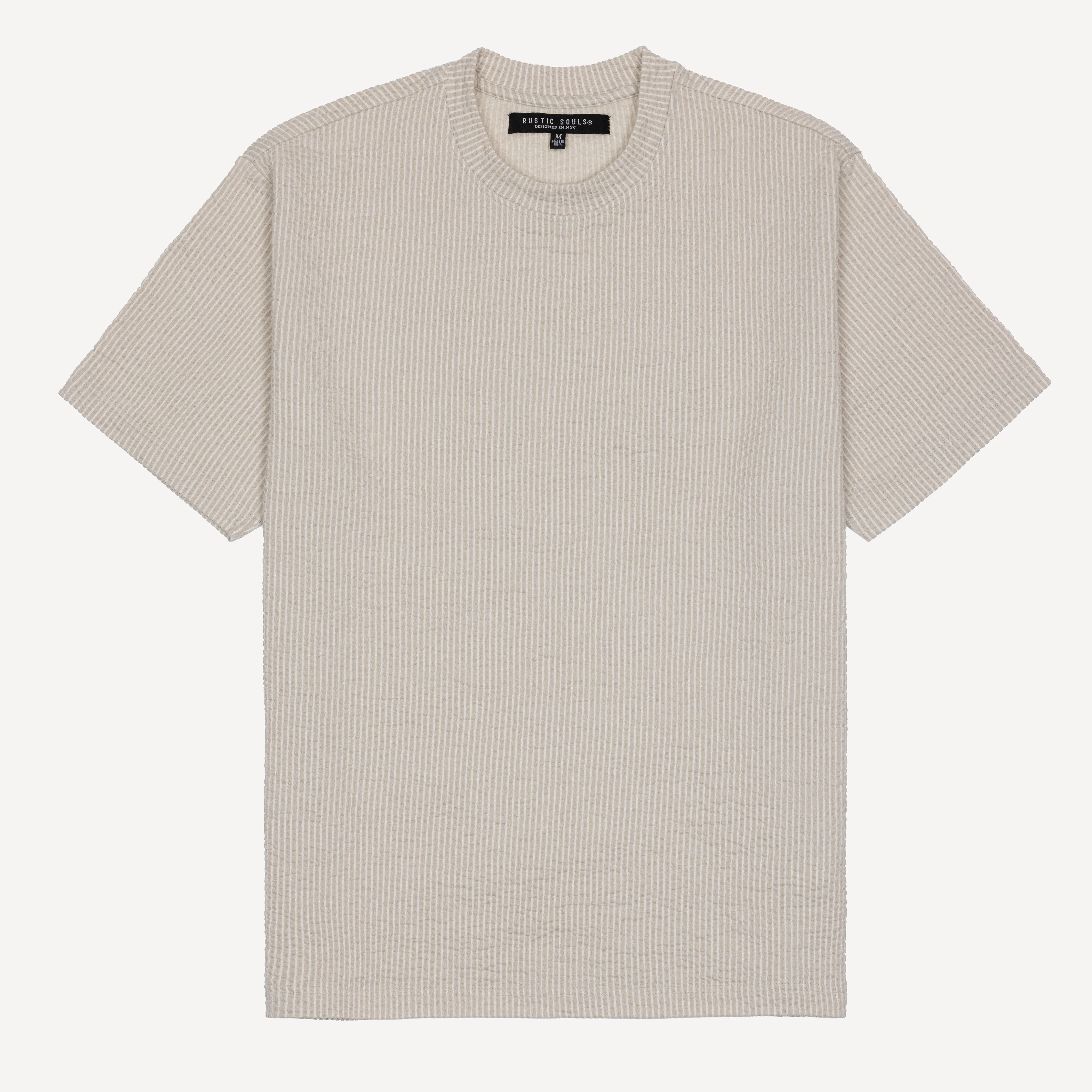 Cool Knit Seersucker Relaxed Tee - Pumice Stone / White Stripe