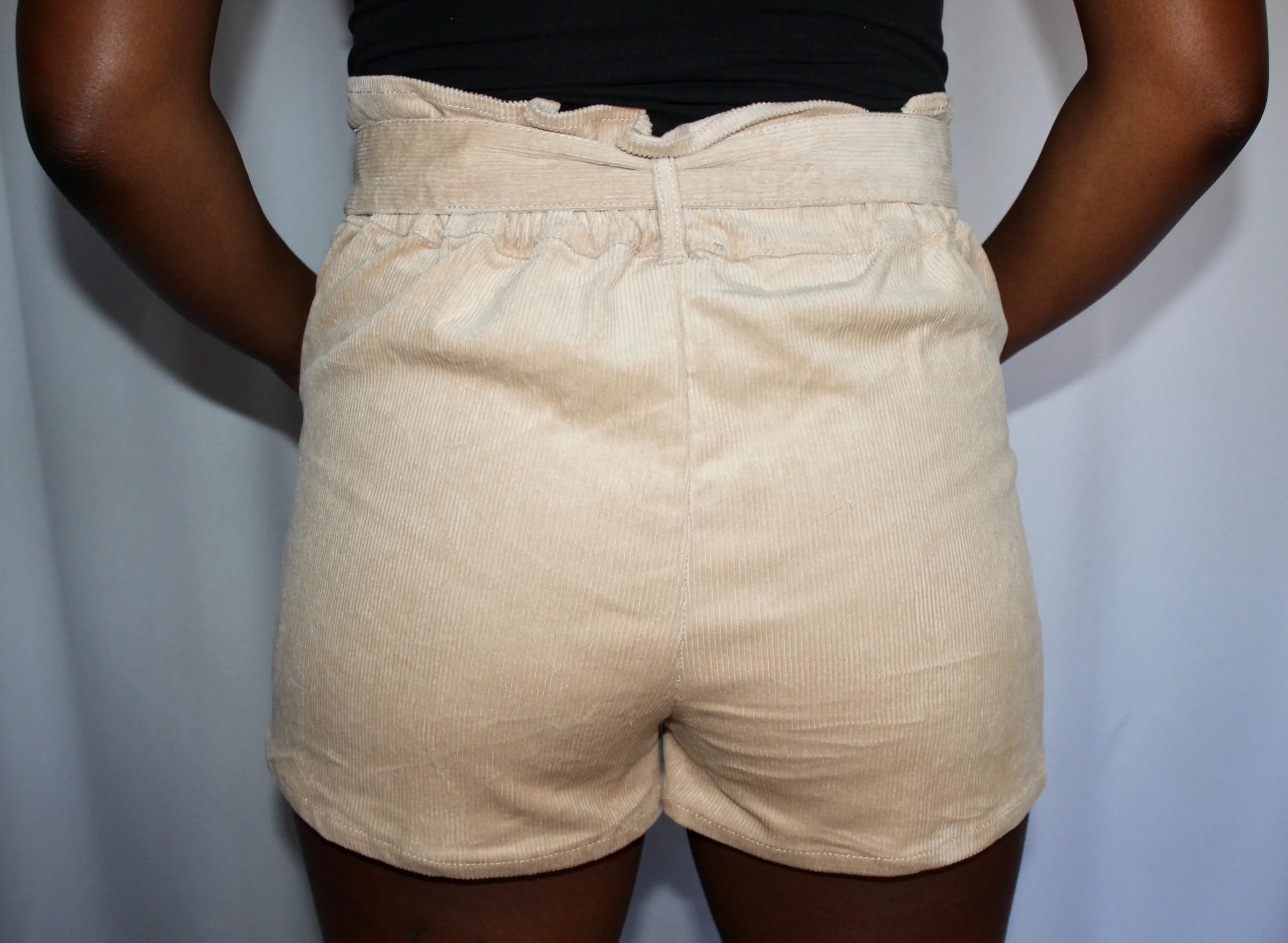 Corduroy high waist paper bag shorts