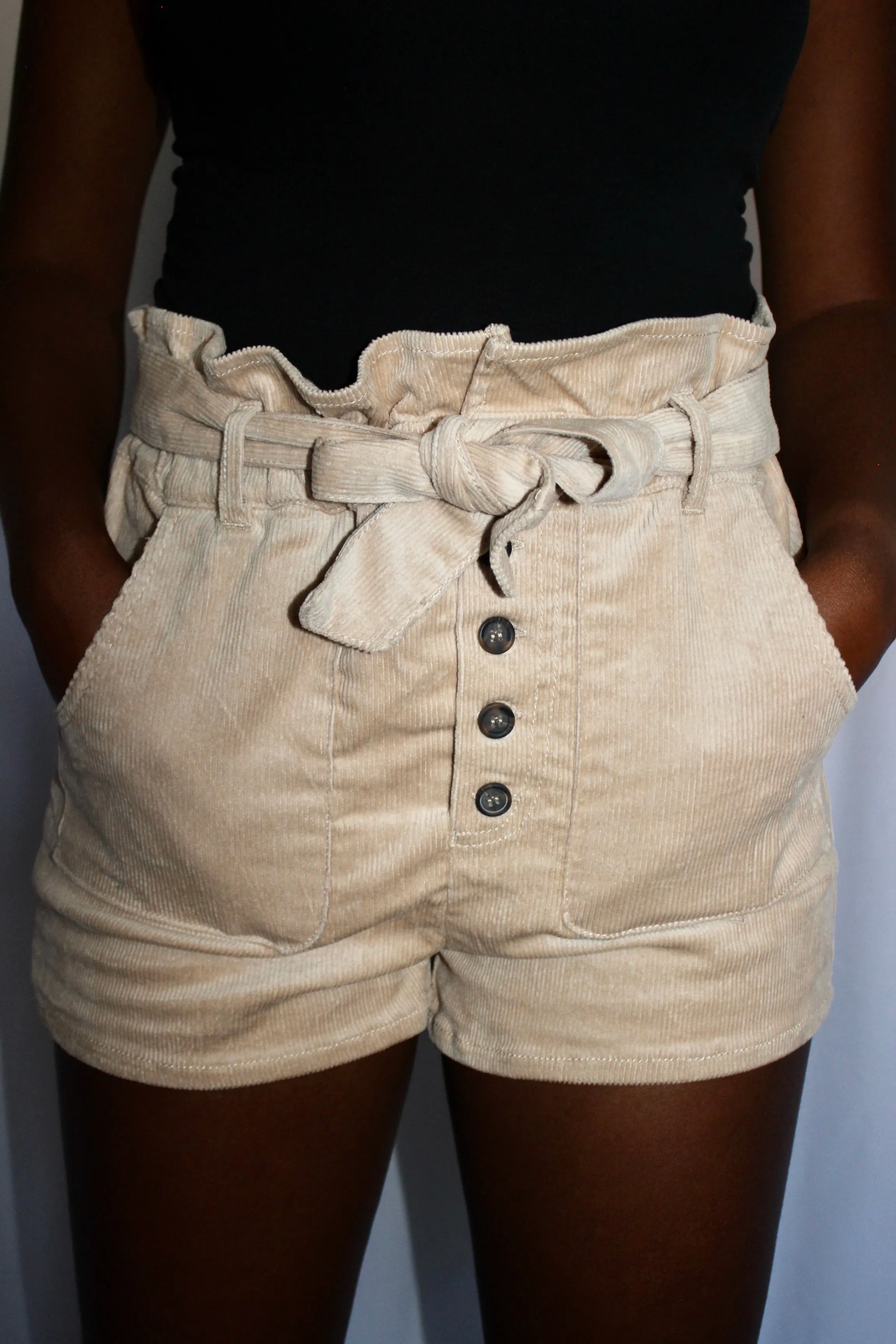 Corduroy high waist paper bag shorts
