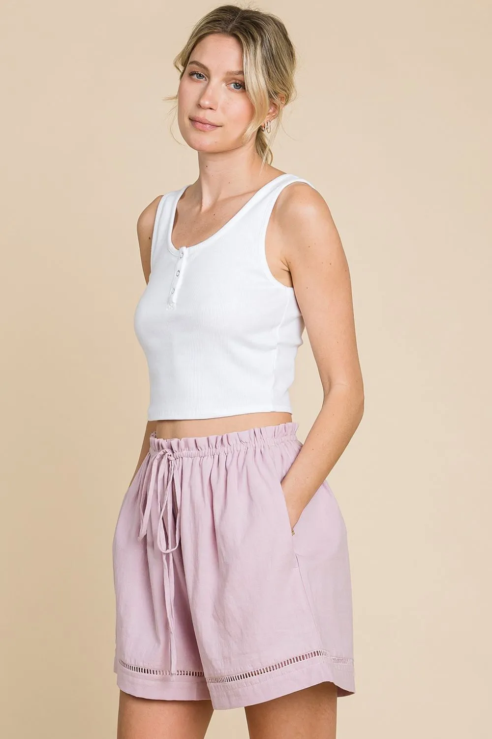 Cotton Bleu Drawstring Shorts