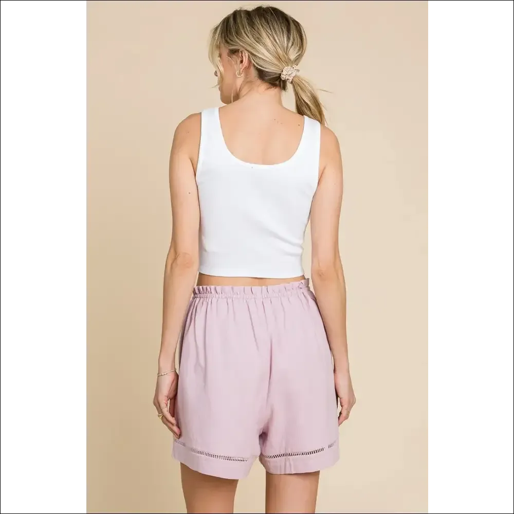 Cotton Bleu High Waist Drawstring Shorts