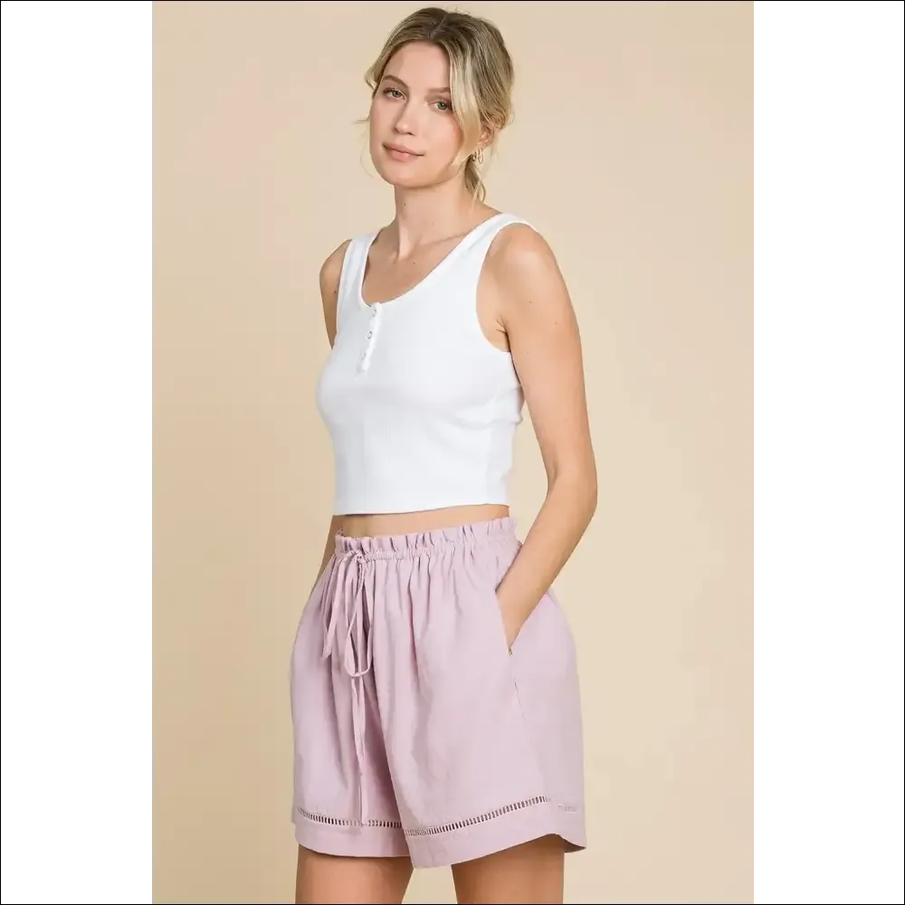 Cotton Bleu High Waist Drawstring Shorts