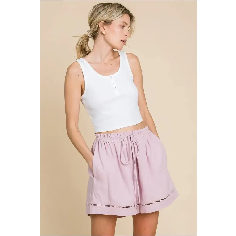 Cotton Bleu High Waist Drawstring Shorts