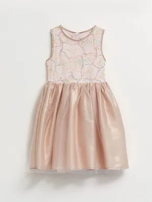 Crew Neck Sequin Embroidered Girl Dress