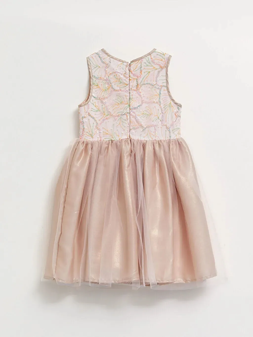 Crew Neck Sequin Embroidered Girl Dress