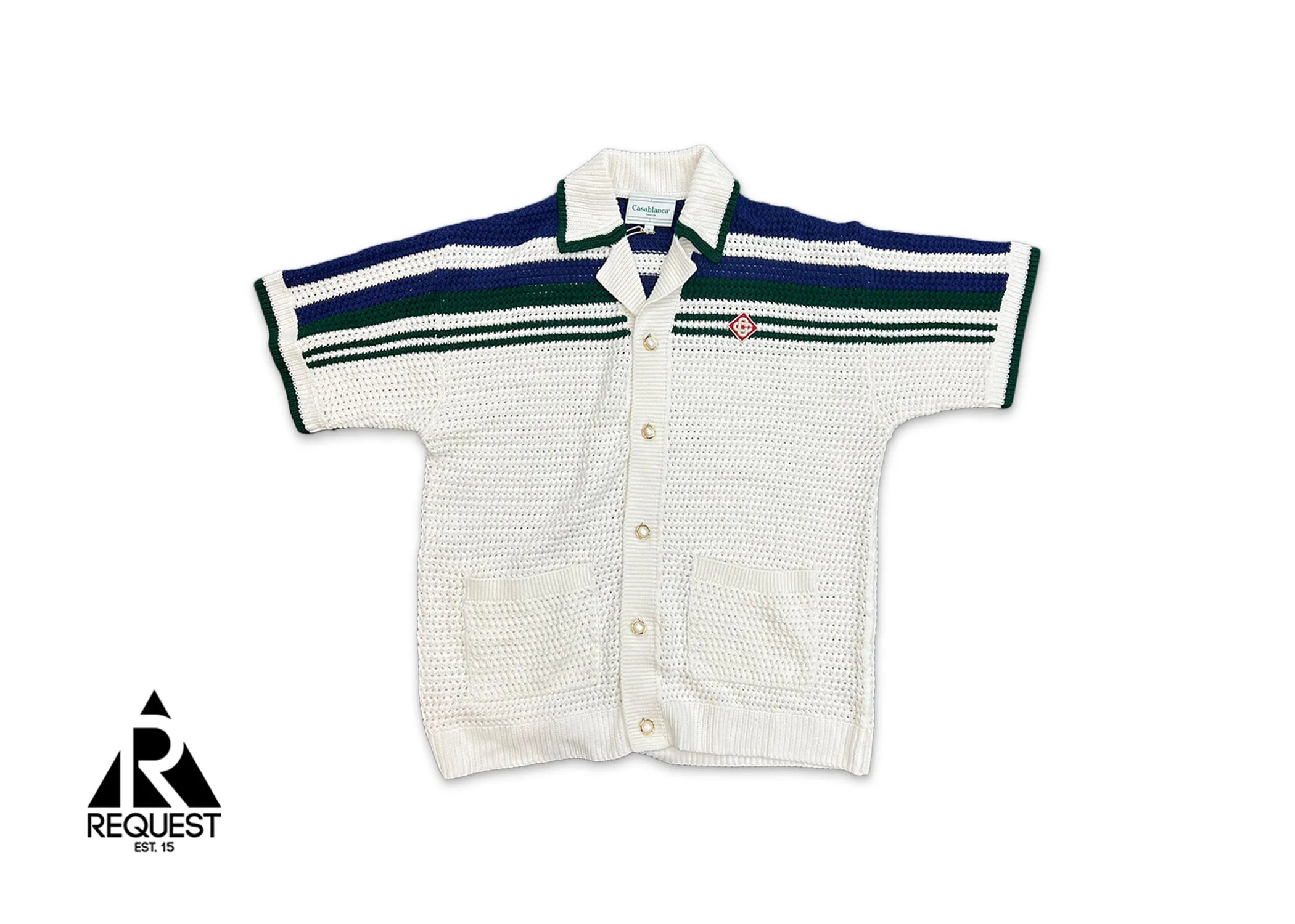 Crochet Effect Tennis Shirt "White/Green"
