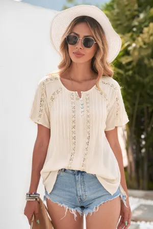 CROCHET EYELET BUTTONED TOP