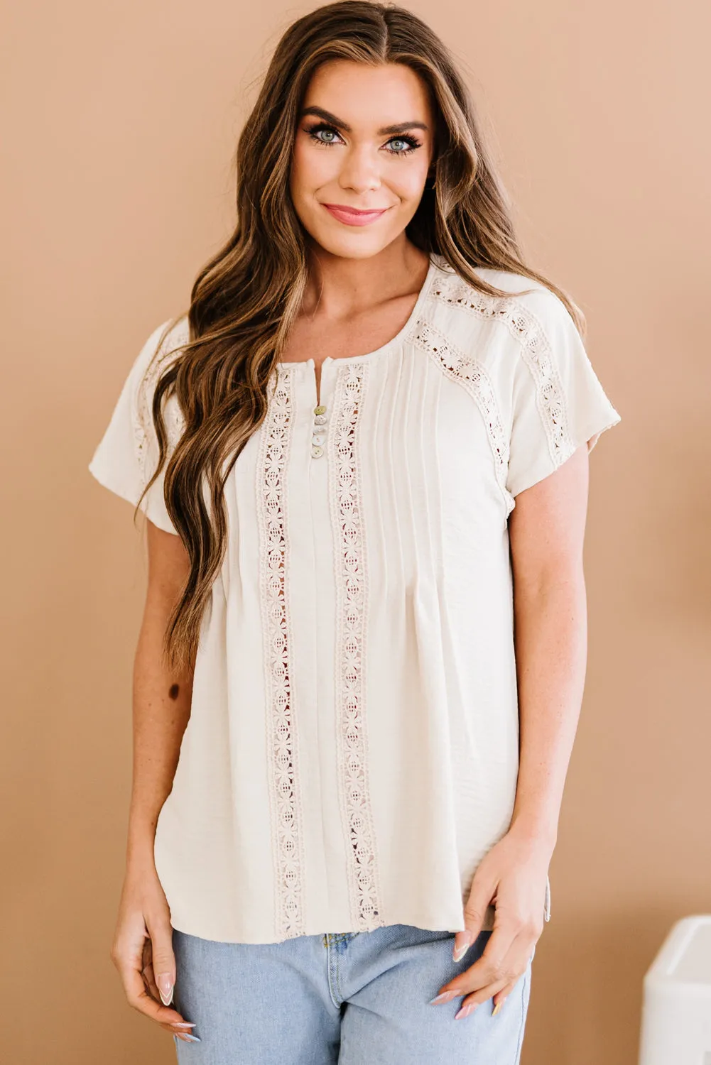 CROCHET EYELET BUTTONED TOP