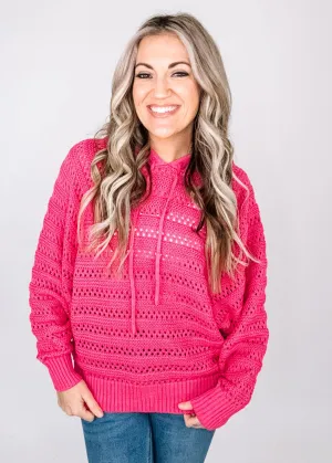 Crochet Knit Hooded Sweater with Dolman Sleeves