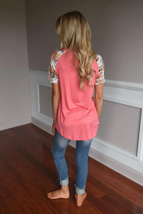 Crochet Pocket Floral Top ~ Coral