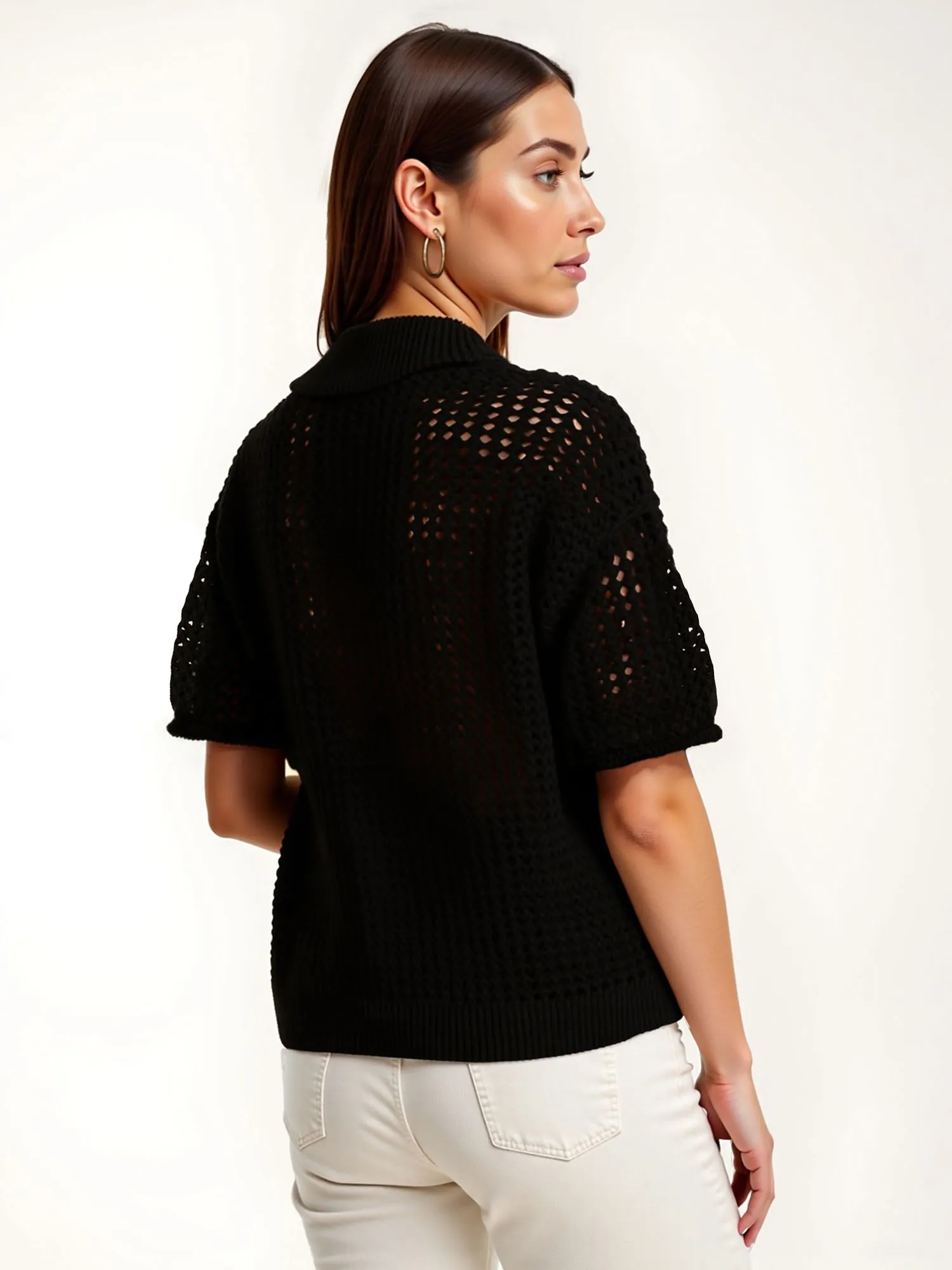Crochet Polo Collar Shirt