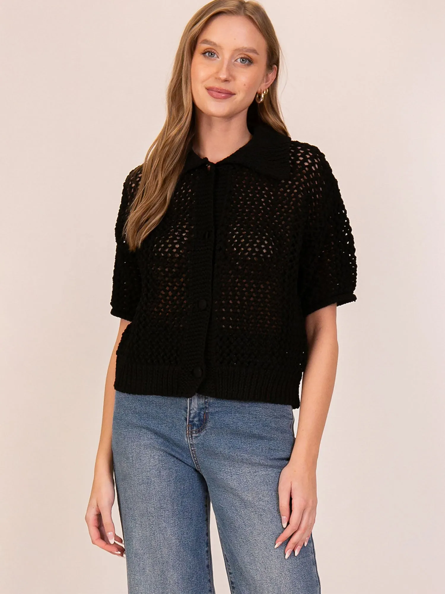 Crochet Polo Collar Shirt