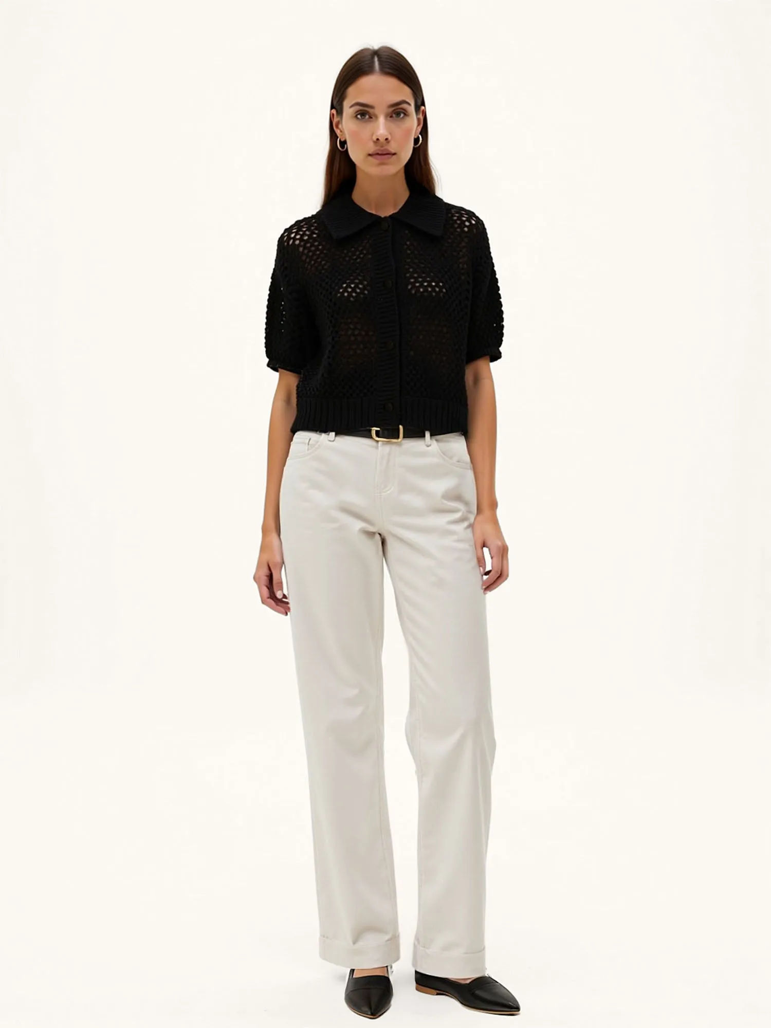 Crochet Polo Collar Shirt