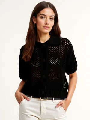 Crochet Polo Collar Shirt