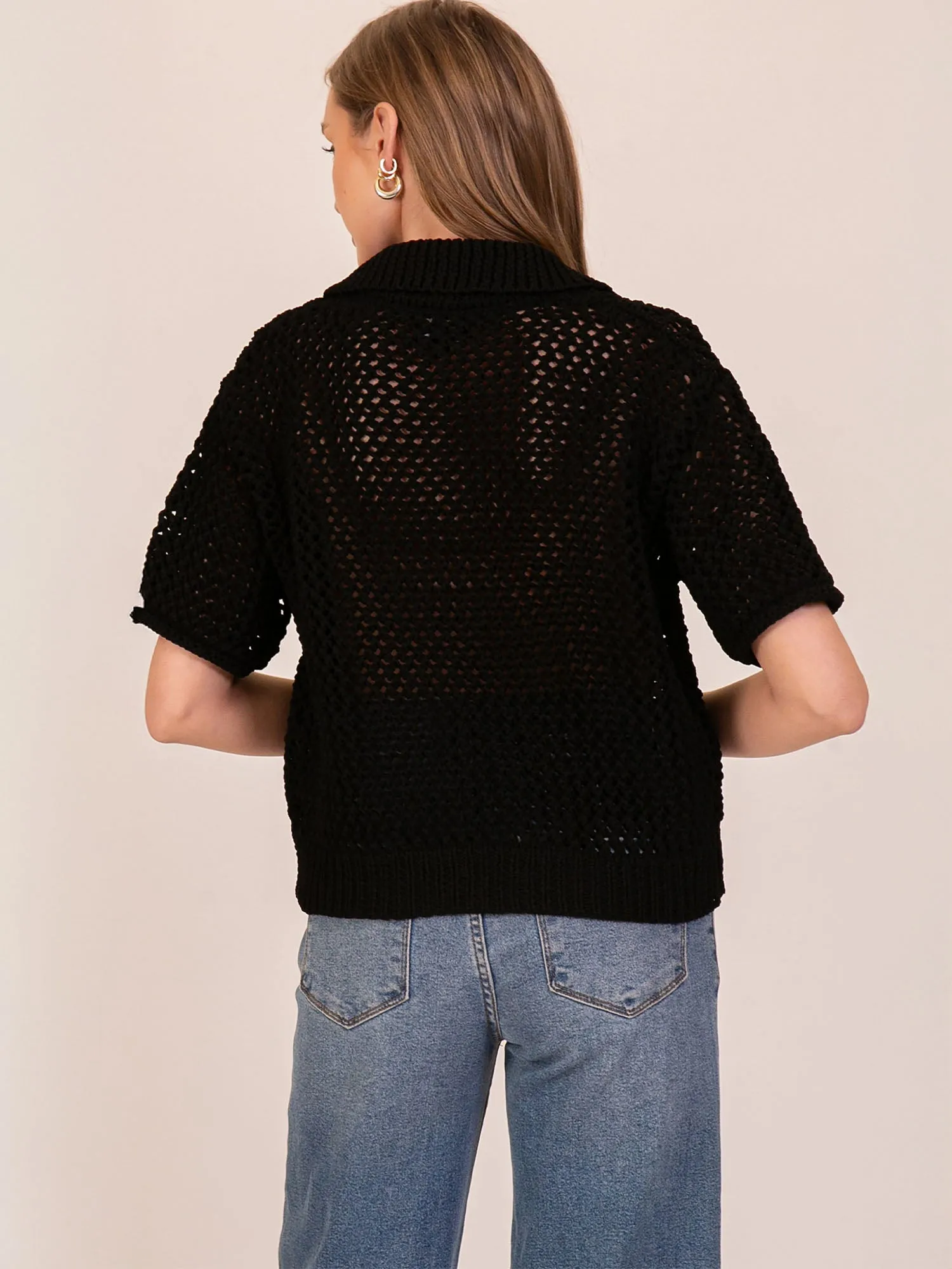 Crochet Polo Collar Shirt