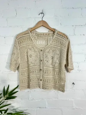 Crochet Short Sleeve Button Top