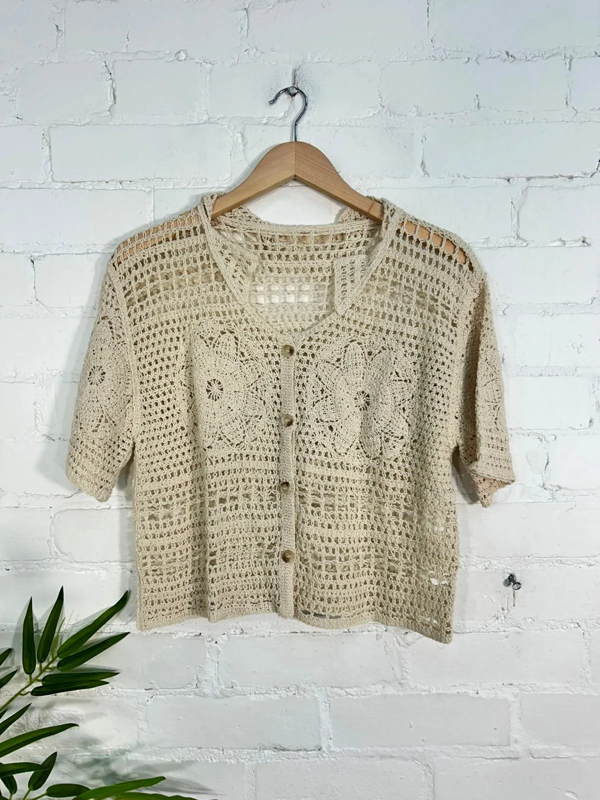 Crochet Short Sleeve Button Top