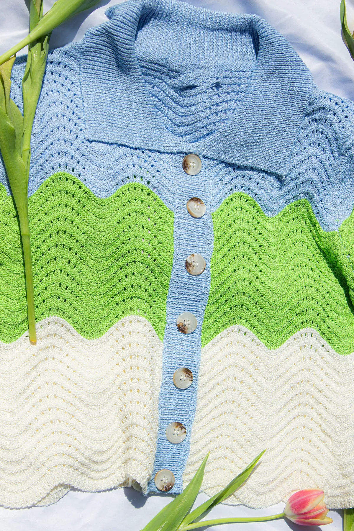 Crochet Style Wavy Pattern Peter Pan Collar Top