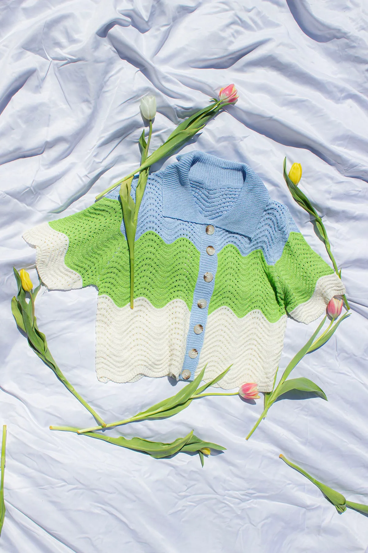 Crochet Style Wavy Pattern Peter Pan Collar Top