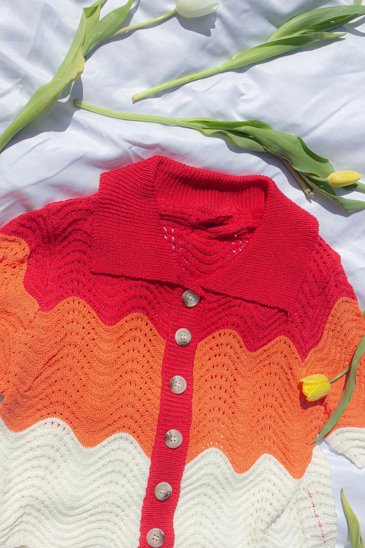 Crochet Style Wavy Pattern Peter Pan Collar Top