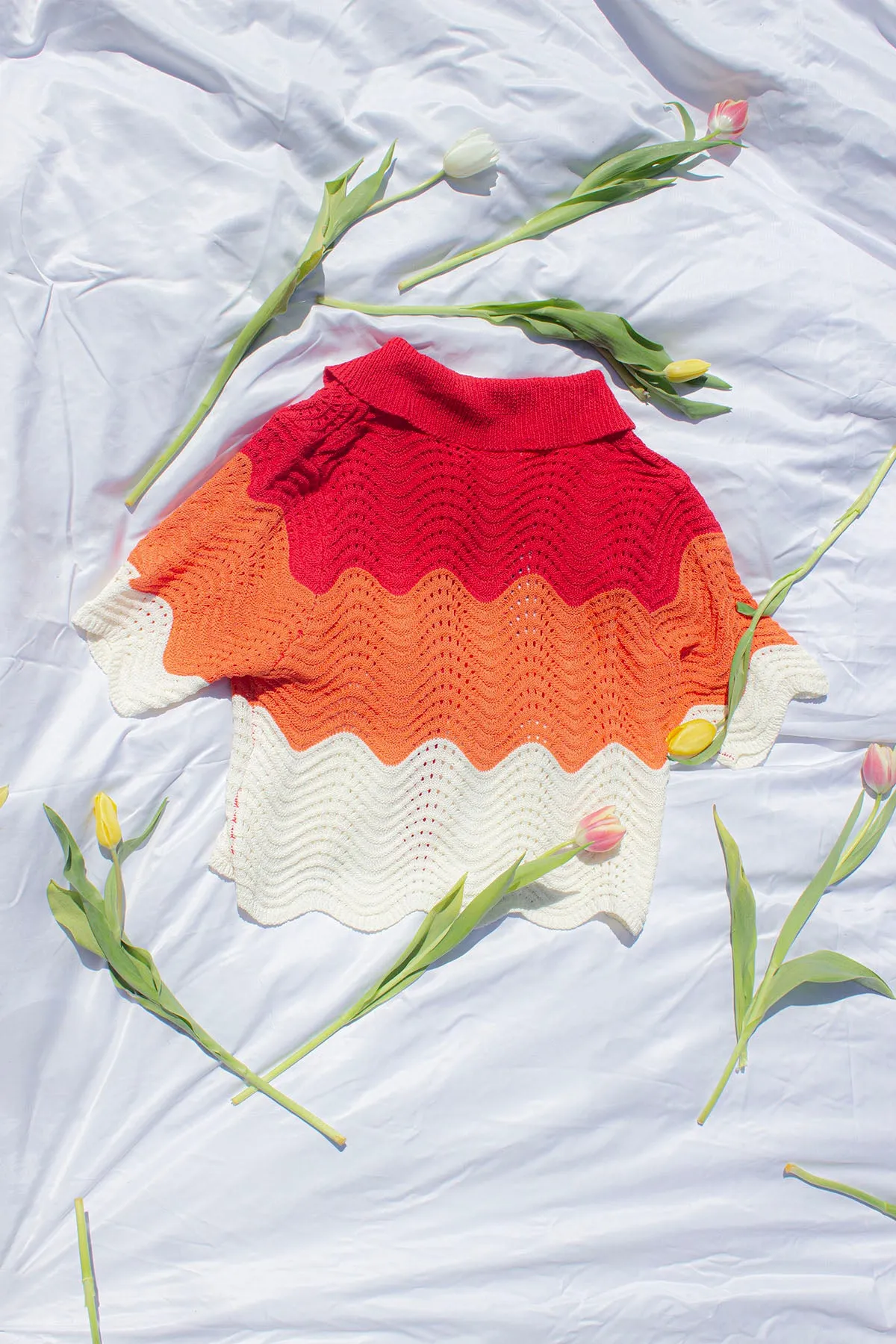 Crochet Style Wavy Pattern Peter Pan Collar Top