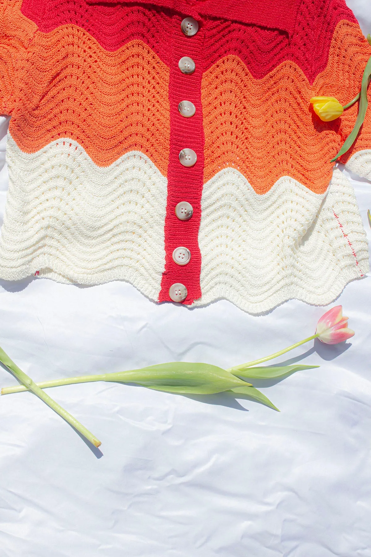 Crochet Style Wavy Pattern Peter Pan Collar Top